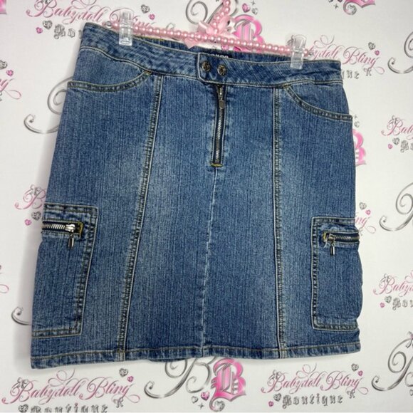 Bongo skirt cargo denim jean blue strappy buckles military y2k cute stretchy - Picture 7 of 9